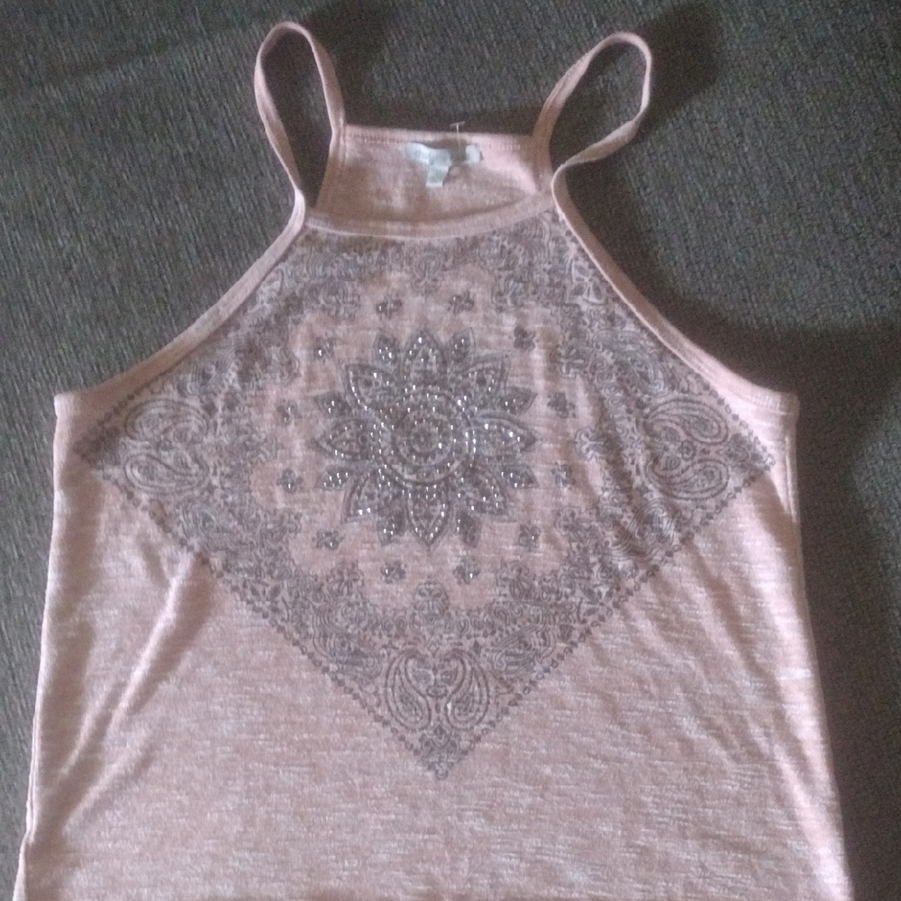 Charlotte Russe Peach Graphic Mandala Sparkle Tank Top